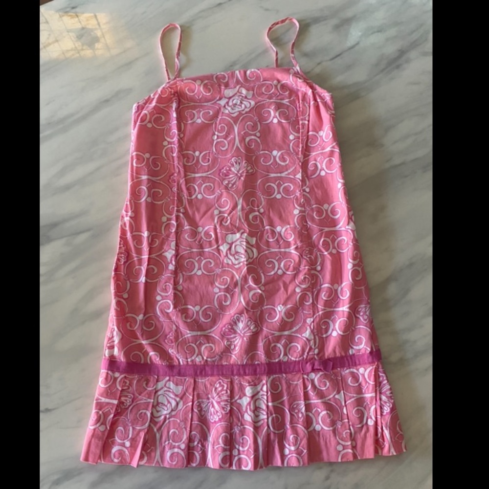 Lilly Pulitzer Pink Scroll Print Pleat Hem Dress